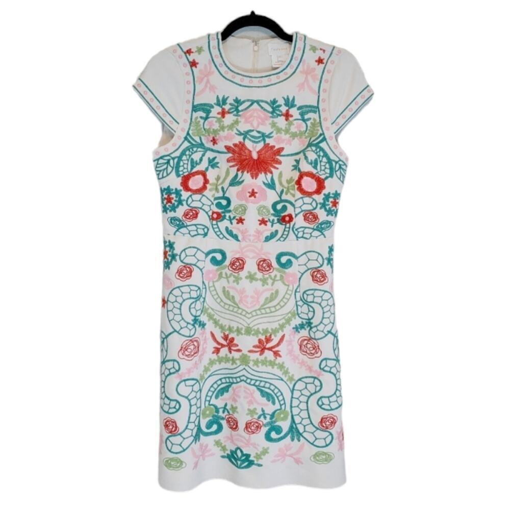 Foxiedox Cap Sleeve Sierra Mini Dress Sz S Embroidered Boho Sheath
